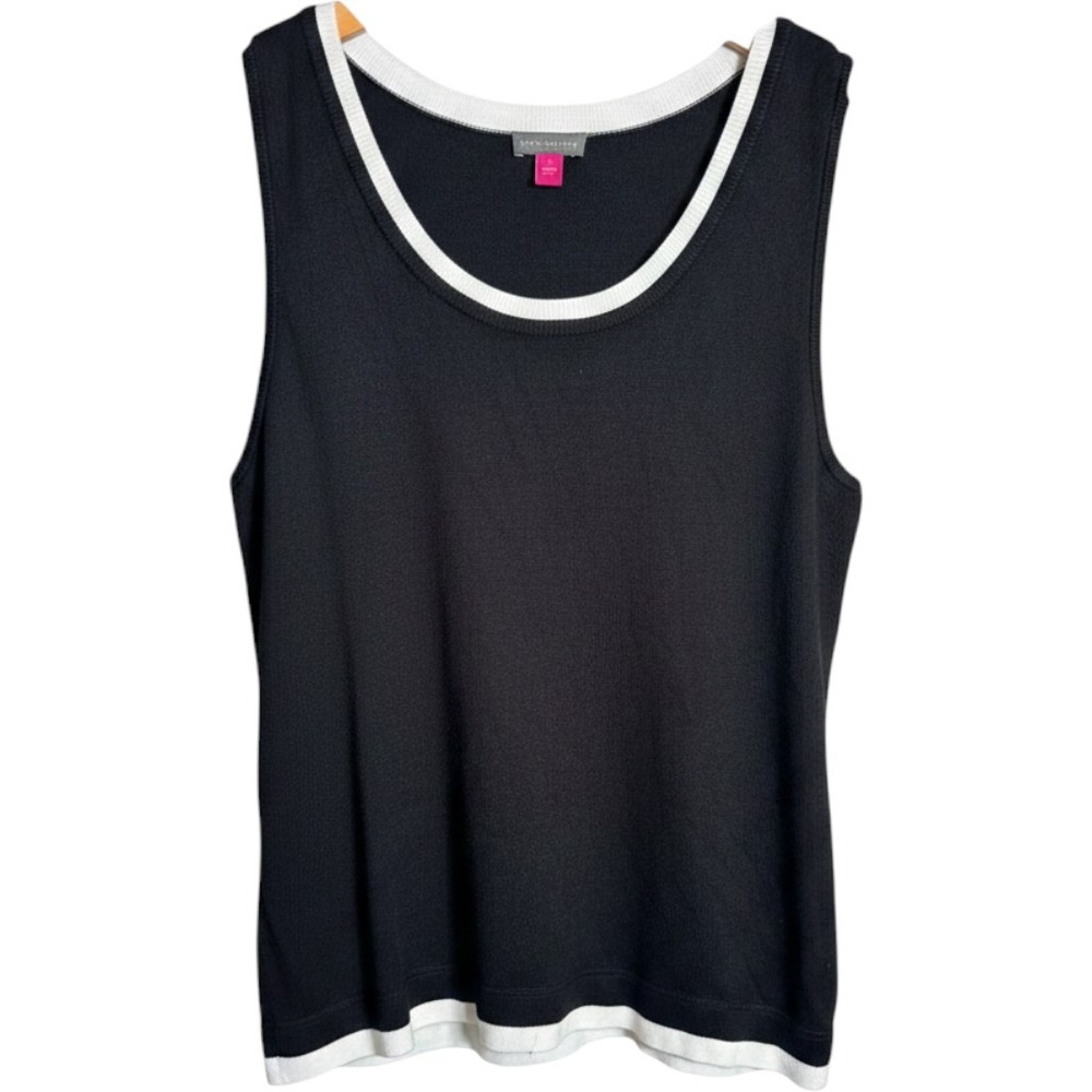 Vince Camuto Women Rich Black White Trim Ribbed Knit Tank Top 91624224 Large NEW - Picture 3 of 7